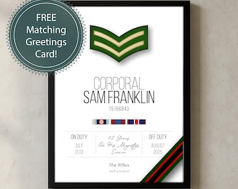 Personalised British Army Leaving/Retirement Gift Print: Corporal, Sergeant, Staff Sergeant, Warrant Officer