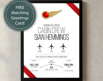 Personalised Virgin Atlantic Cabin Crew Print | Aviation Gift For New Job, First Flight, Retirement