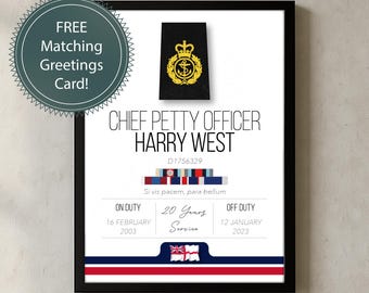 Personalised Royal Navy Rating Retirement Gift Print With Medals and Service Number.
