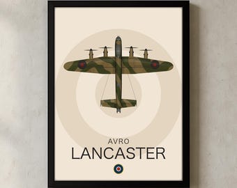 Avro Lancaster RAF Bomber Print | WWII Aircraft Illustration | Royal Air Force Roundel Wall Art | Aviation & Military History Gift Unframed