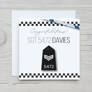 Gepersonaliseerde Britse politie-sergeant/rechercheur-sergeant gefeliciteerd kaart met rangen. De perfecte promotie- of pensioenkaart!