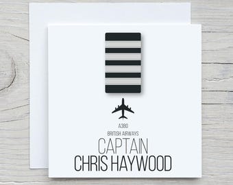 Carte personnalisée de pilote de ligne | Capitaine / Premier officier Nouvel emploi, promotion, carte de retraite.