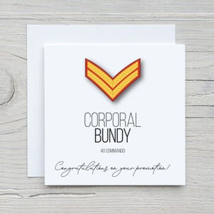 Gepersonaliseerde Royal Marines Commando-promotiekaart voor alle onderofficieren: korporaal, korporaal, sergeant, kleursergeant, onderofficier