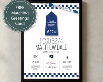 Personalised British Community Support Officer PCSO Retirement Print with Card