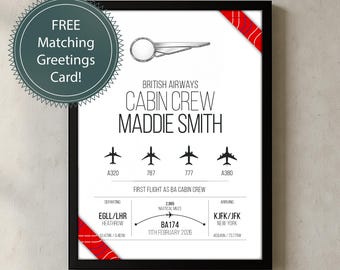 Personalised British Airways Cabin Crew Print Poster | Aviation Gift for New Job, Retirement | Inflight Lead Inflight Manager