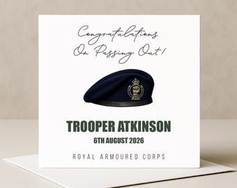 Personalised Royal Armoured Corps Beret Pass Out Card