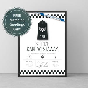 Gepersonaliseerde carrièreposter Britse politieagent met rang en kraagnummer. De perfecte cadeauset voor politiepensioen (niet ingelijst)