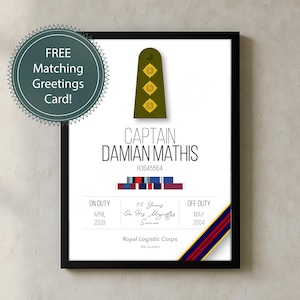 Personalized British Army Officer Retirement Print: Medals, Service Number