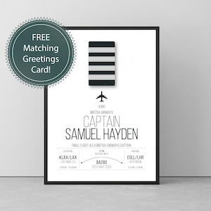 Impression personnalisée en cadeau de pilote de ligne | Capitaine / Premier officier Nouvel emploi, promotion, cadeau de retraite avec carte