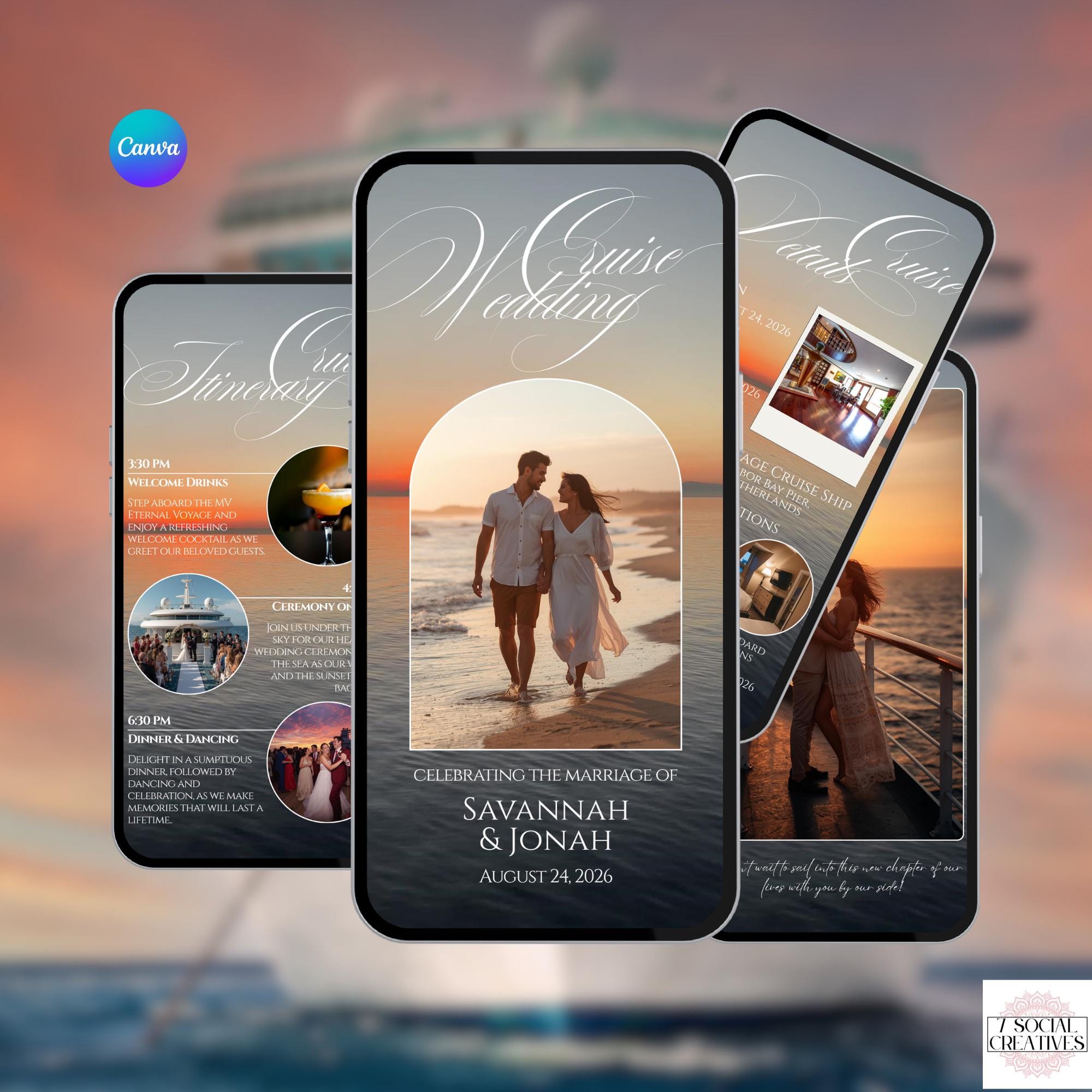 Cruise Wedding Invitation. Digital Animated Editable