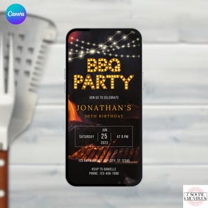 BBQ Party Invitation.  Digital Animated Marquee Lights Backyard Barbeque. Mens or Womens Birthday or Any Occasion eVite. DIY Template.