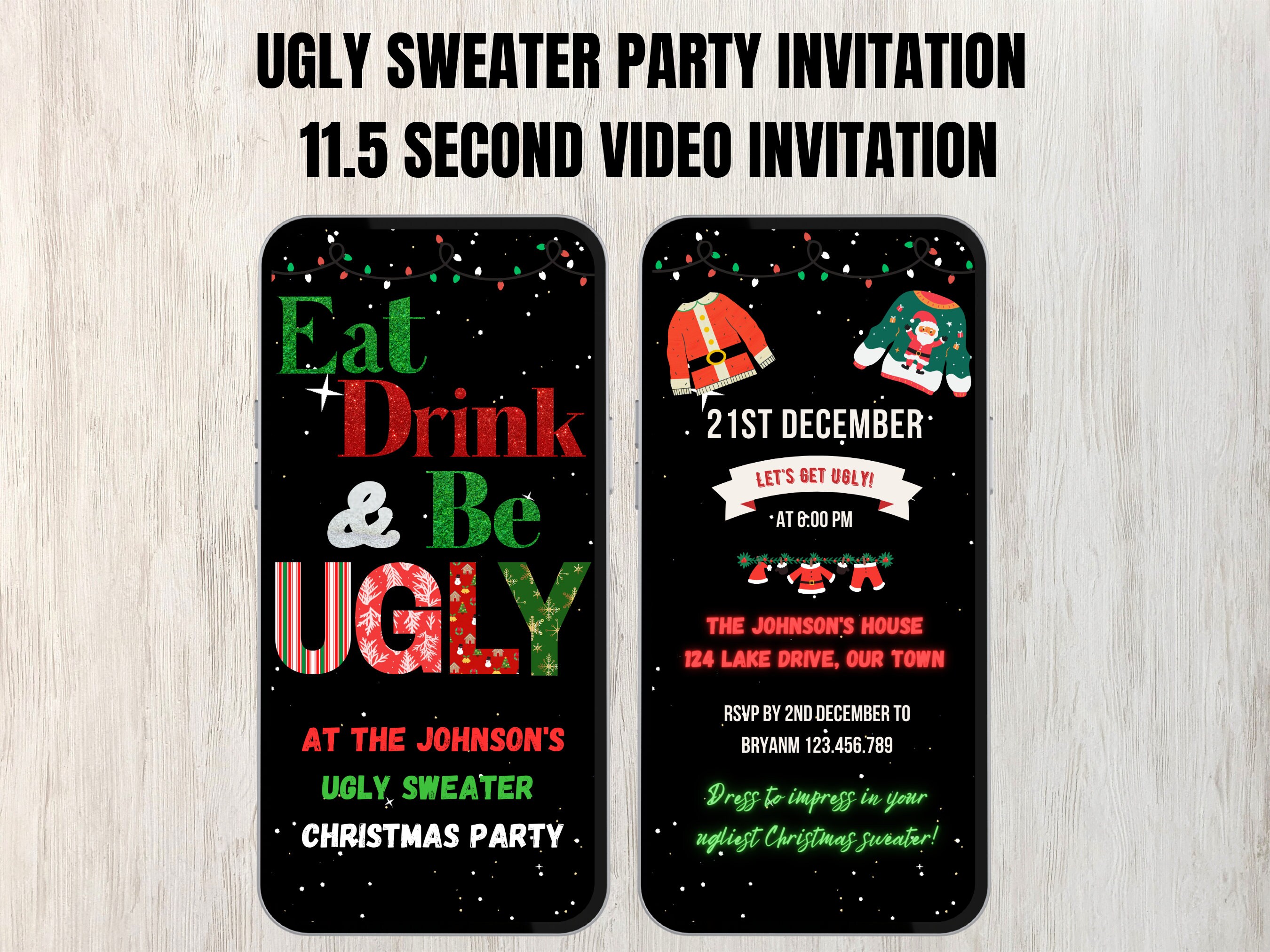 Ugly Sweater Party Invitation. Digital Video Invite Template With Xmas ...
