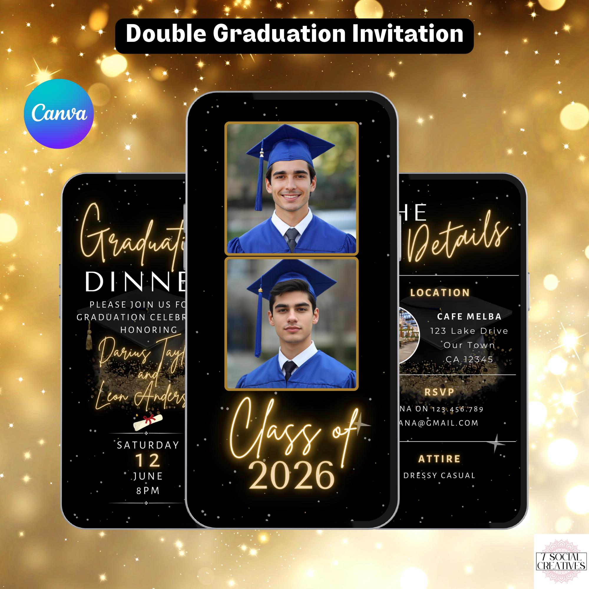 Double Graduation Invitation. Digital Class of 2026 Graduate Dinner ...