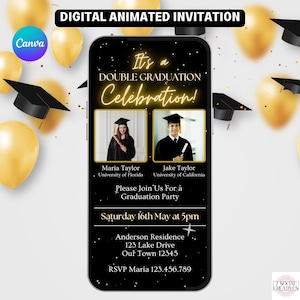 Double Graduation Invitation. Digital Class of 2025 Grad Party Invite. Joint or Sibling College, High School Graduate eVite. DIY Template.
