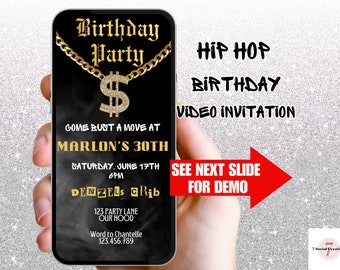 Hip Hop Birthday Party Invitation.  Editable template ice bling bling invite.  Add your own music.  This retro evite can be emailed or text.