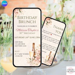 Floral Birthday Brunch Invitation. Digital Animated Ladies Any Age Party Invite. Elegant Boho Flowers Woman's eVite. DIY Editable Template.