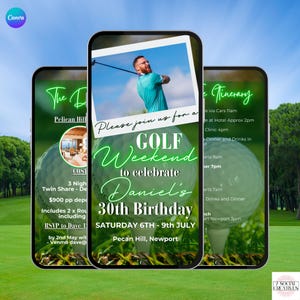 Golf Birthday Weekend Itinerary Invitation. Digital Golfing Getaway Par Tee Invite. Mens or Womens Trip eVite Planner. DIY Editable Template