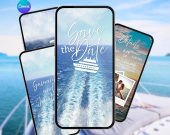 Cruise Wedding Save The Date Invitation Video. Digital Animated Ocean Destination Wedding Invite. DIY Template. Instant Download.