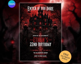 Haunted House Halloween Birthday Party Invitation. Kids or Adult Enter If You Dare Any Age Costume Printable 5 x 7" Invite. DIY Template.
