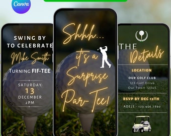 Surprise Golf Birthday Invite. Digital Par Tee Invitation for Golfers. DIY Golfing Party Editable Template eVite for Mens 50th or Any Age.