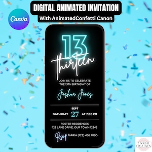 Convite de 13º aniversário de meninos. Convite para festa de adolescentes. Convite para festa de 13 anos de meninos adolescentes. Modelo editável, download instantâneo. Enviar por mensagem de texto.