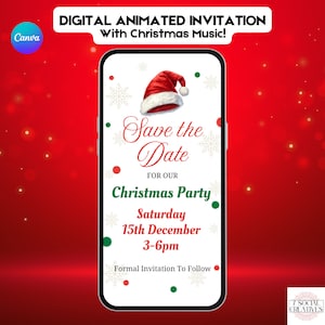 Digitale Save The Date Weihnachtseinladung. Schlichte elegante festliche Weihnachten einladen. Festliches eVite. DIY bearbeitbare Canva Vorlage.
