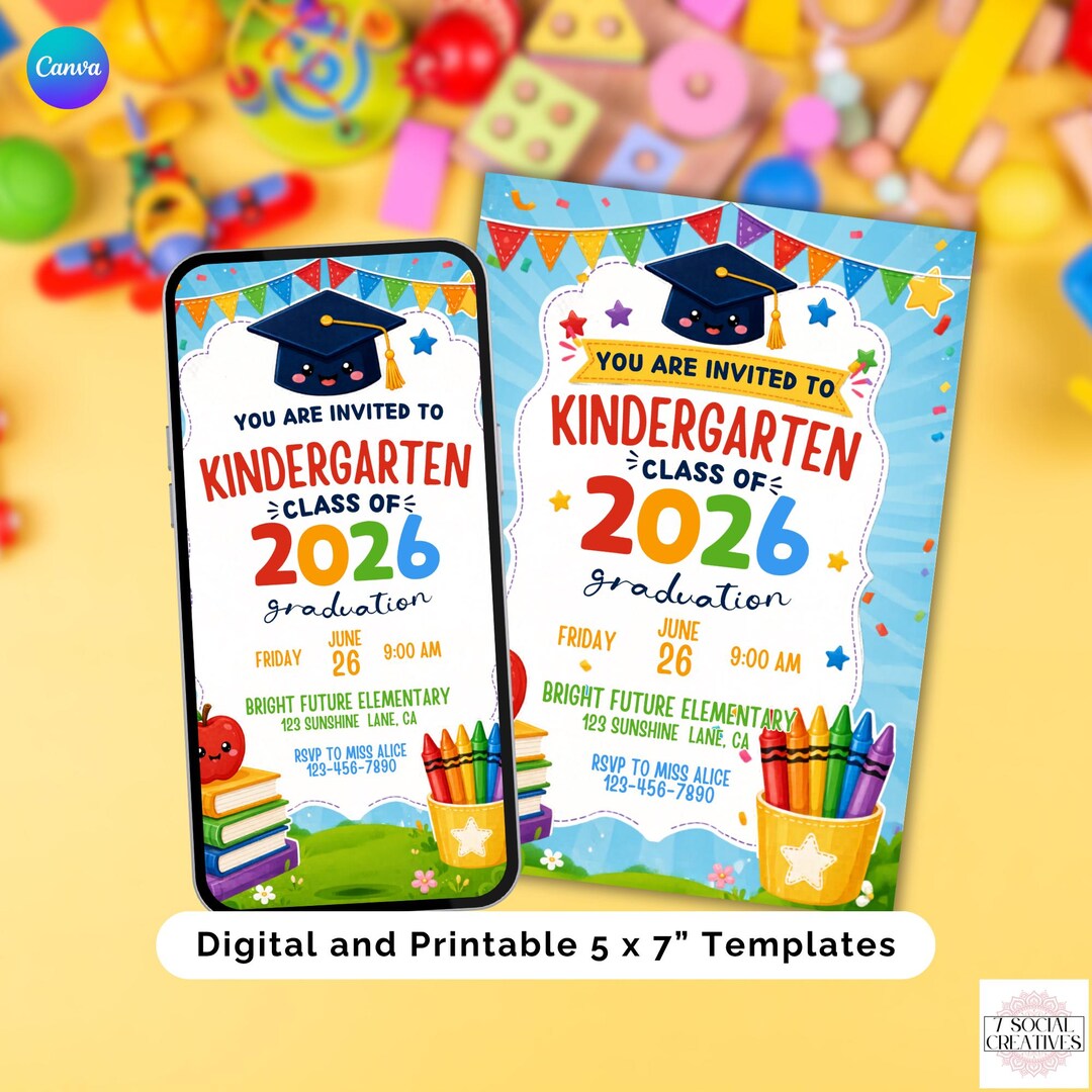 Kinder Invit 2026 Kindergarten Graduation Invitation. Digital and 5 X 7