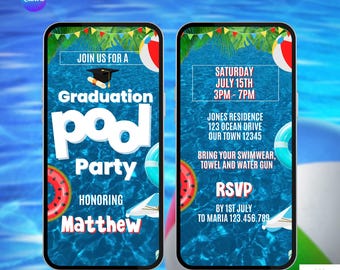 Graduation Pool Party Invitation. Boys or Girls Class of 2026 Celebration Invite. College or High School Grad eVite. DIY Editable Template.