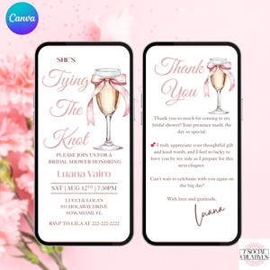 She's Tying The Knot Bridal Shower Invitation. Digital Elegant Rose Gold Pink Prosecco Theme Invite. Bride to Be Party eVite. DIY Template.