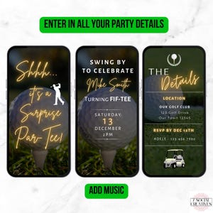 Surprise Golf Birthday Invite. Digital Par Tee Invitation for Golfers. DIY Golfing Party Editable Template eVite for Mens 50th or Any Age. image 2