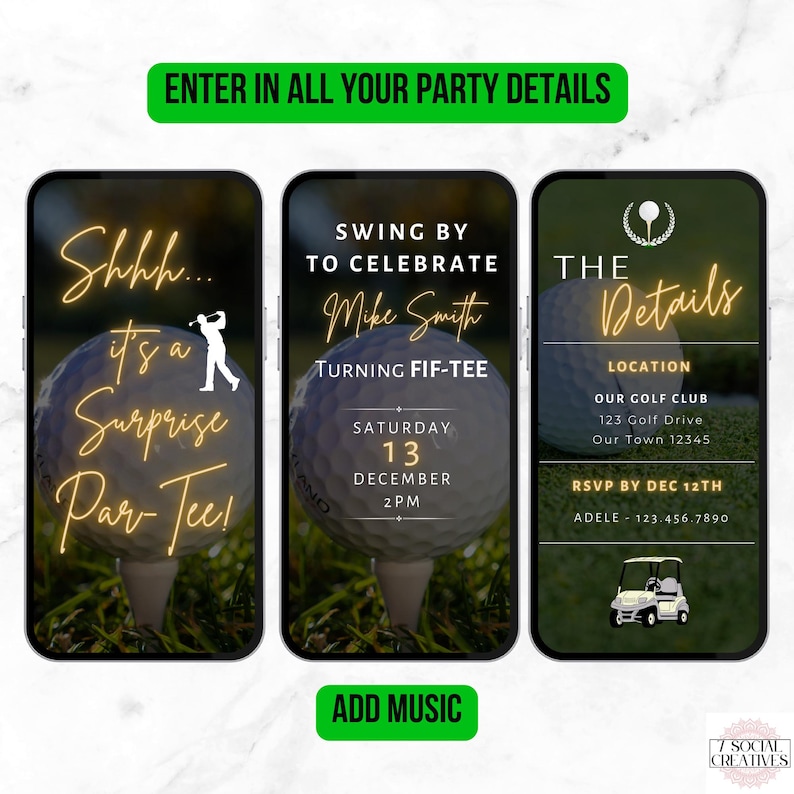 Surprise Golf Birthday Invite. Digital Par Tee Invitation for Golfers. DIY Golfing Party Editable Template eVite for Mens 50th or Any Age. image 2