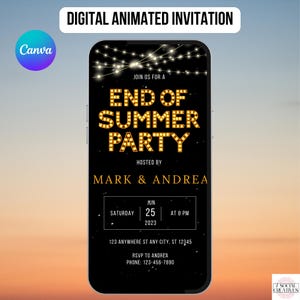 End Of Summer Party Invitation. Digital Animated Pool or Beach Bash Invite, DIY Editable Canva Template. Mobile Phone eVite. Downloadable.