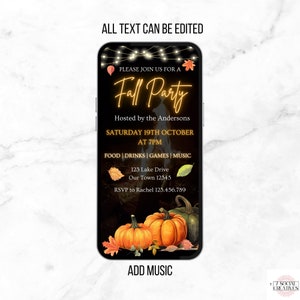 Fall Party Invite. Digital Animated Harvest Pumpkin Invitation. Bonfire or BBQ Fall Celebration eVite. DIY Editable Canva Template. image 4