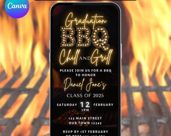 Digital Birthday BBQ Chill and Grill Invitation. Animated Barbeque Party Invite in Neon Pink. Ladies Rustic eVite. DIY Editable Template.