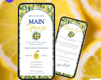 Main Squeeze Bridal Shower Invite. Digital Animated Mediterranean Theme Invitation. Lemon Brunch, Lunch or Garden Party eVite. DIY Template.