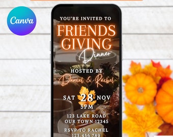 Friendsgiving Dinner Invitation. Digital Animated Fall Party Invite. Elegant Friends Giving Dinner Party eVite. DIY Editabel Template.