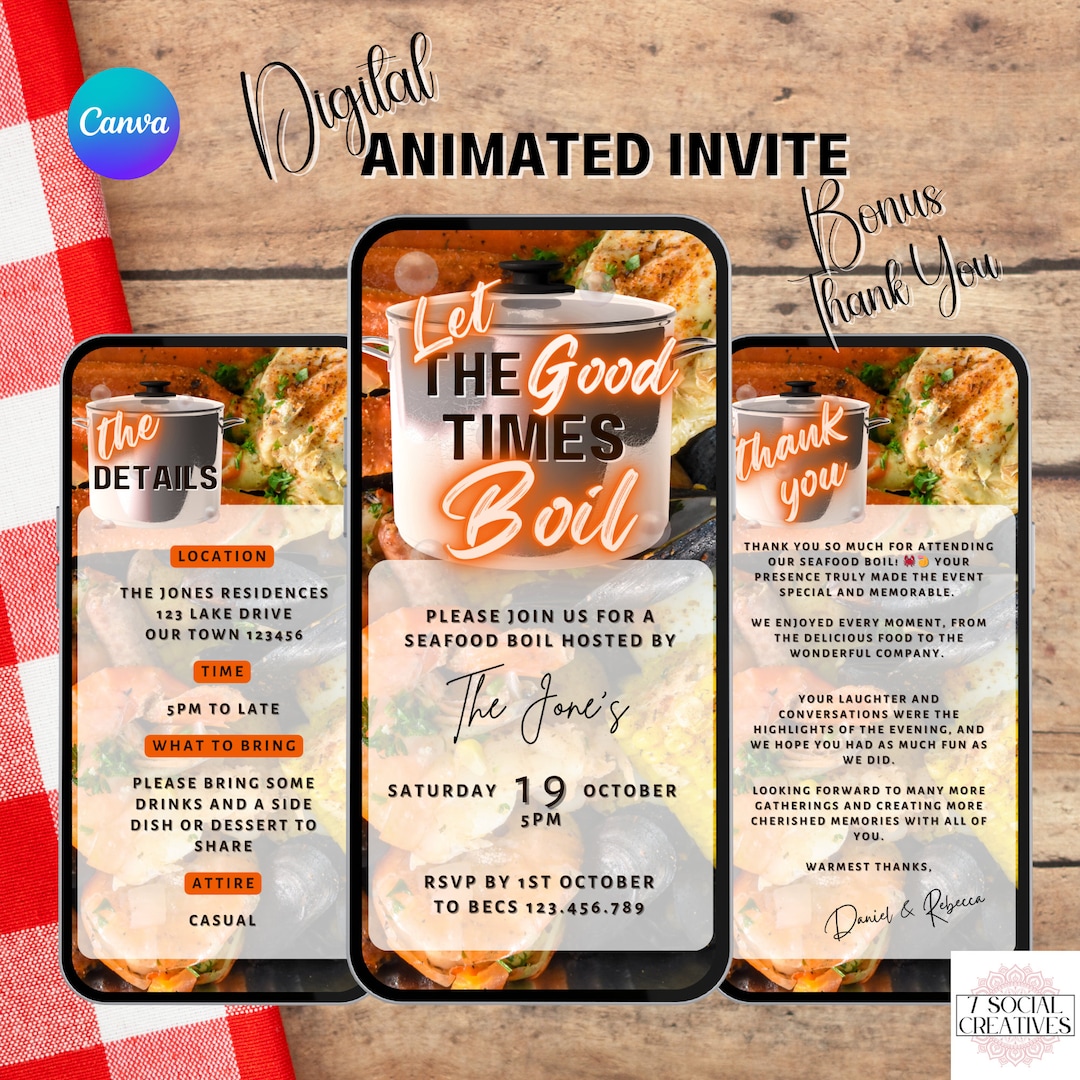 Seafood Boil Party Invitation With Bonus Thank You. Digital Animated ...