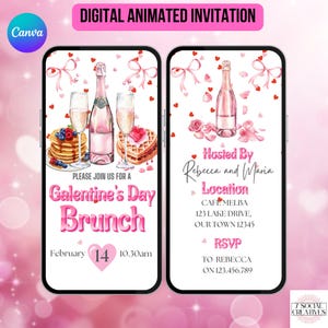 Galentine's Champagne Brunch Invitation. Digital Ladies Valentines Party Invite. Waffle and Pink Girls Friends Brunch eVite. DIY Template.