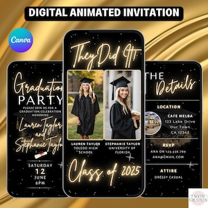 Double Graduation Party Invitation. Digital Class of 2025  Grad Invite. Joint or Sibling College, High School Graduate eVite.  DIY Template.