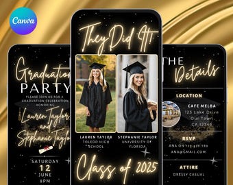 Double Graduation Party Invitation. Digital Class of 2025  Grad Invite. Joint or Sibling College, High School Graduate eVite.  DIY Template.