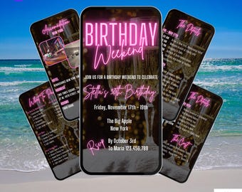 Birthday Weekend Itinerary Invitation. Digital Pink and Champagne Theme Girls Trip Invite. Vacation Holiday Planner eVite. DIY Template.