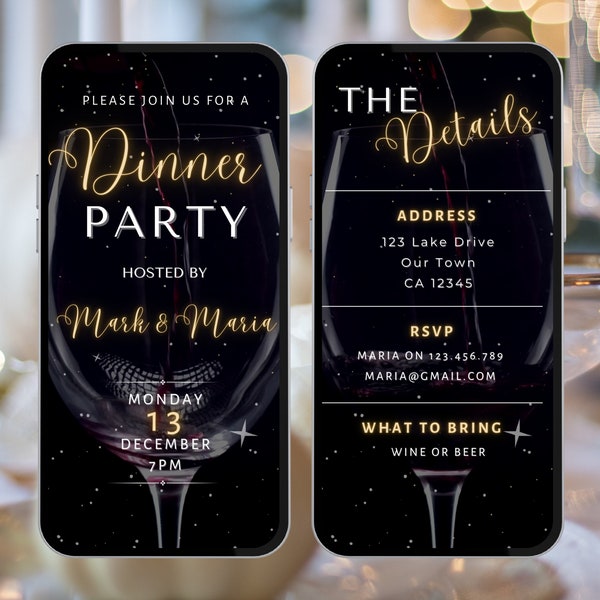 Downloadable Dinner Party Invite. Animated Video Invitation Template. Birthday Dinner eVite, Editable Template, Instant Download.