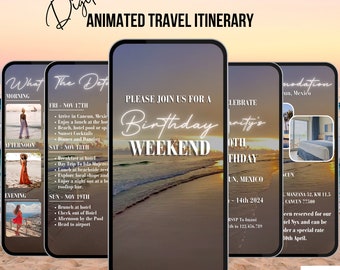 Digital Sunset Beach Itinerary Template. Animated Tropical Weekend Planner Invitation. Holiday Downloadable Invite. Perfect for Getaway Trip