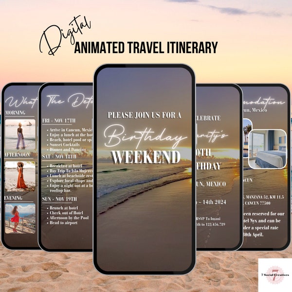 Digital Sunset Beach Itinerary Template. Animated Tropical Weekend Planner Invitation. Holiday Downloadable Invite. Perfect for Getaway Trip