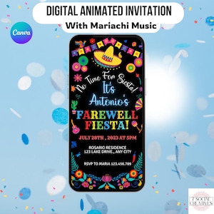 Farewell Fiesta Invitation with Mariachi Music. Digital Animated Going Away or Moving Invite. Military or College eVite. DIY Template.