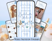 Coastal Bachelorette Weekend Itinerary Invitation For Mobile. Digital Hens Trip Planner Invite. Edit all Details, Add Photos, Extra Pages.
