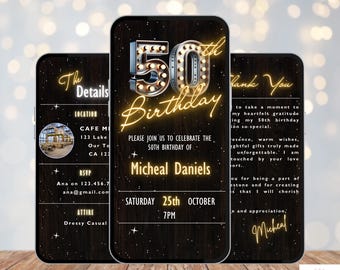 Invitación digital para el 50 cumpleaños de un hombre. Invitación para fiesta o barbacoa de cincuenta años. Invitación electrónica para la celebración de los 50 años de un hombre. Plantilla rústica editable para él.