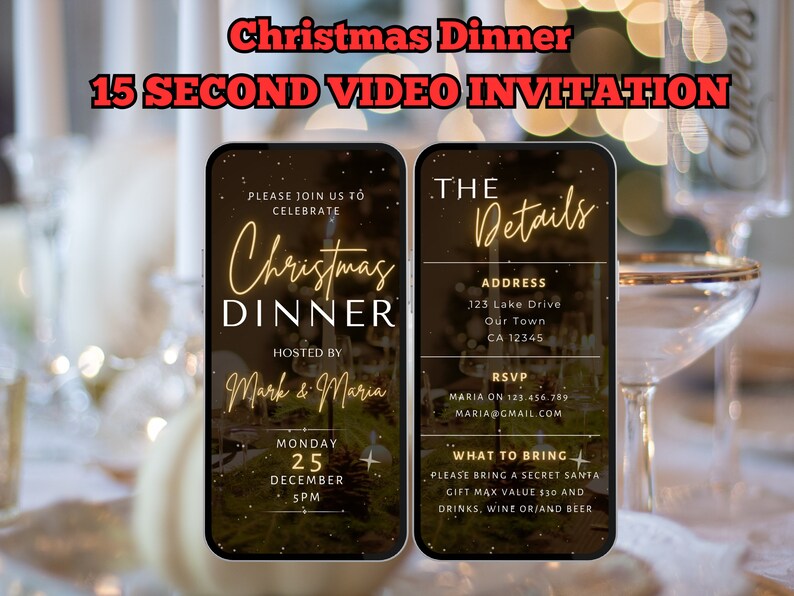 Digital Christmas Dinner Invitation. Animated Video Evite. Etsy UK