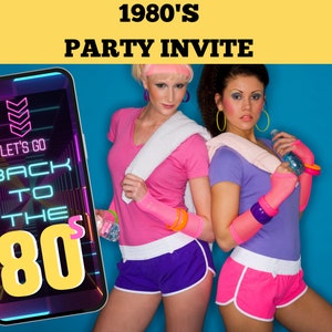 Back To The 80s Party Invitation. This 1980s Theme Birthday Invite Features Animated Neon With 80's Music Background. Simple To Edit. image 5