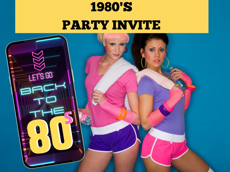Back To The 80s Party Invitation. This 1980s Theme Birthday Invite Features Animated Neon With 80's Music Background. Simple To Edit. image 5